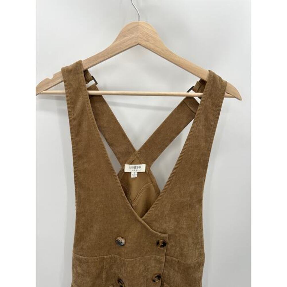 Umgee Dress Women SMALL Brown Double Breasted Deep V-Neck Sleeveless Mini - Picture 4 of 10